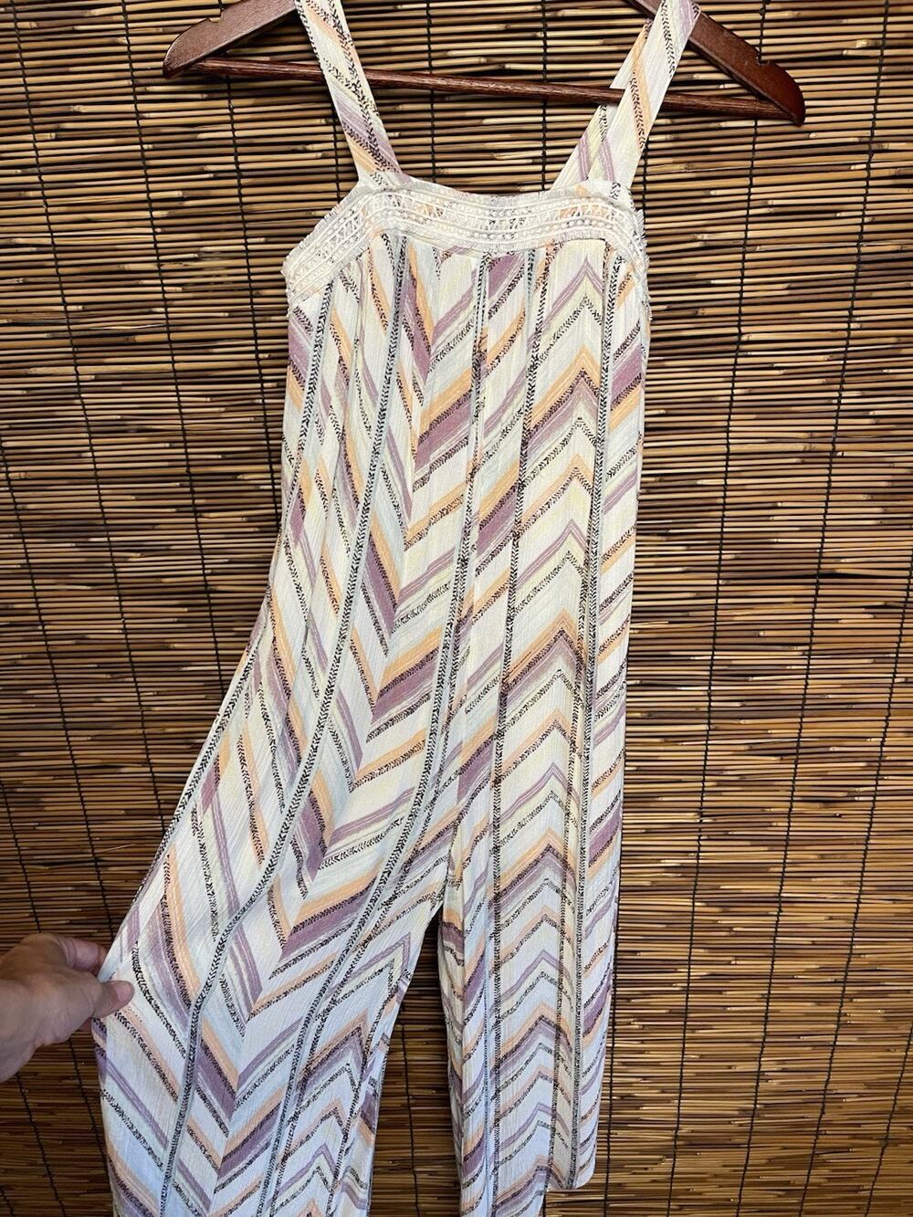 Art Class Girls Jumpsuit Size Medium M 7 8 Boho Chevron Crochet Trim Wide Leg